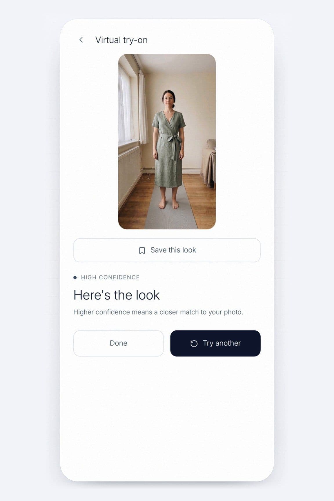 Shaku virtual try-on result screen